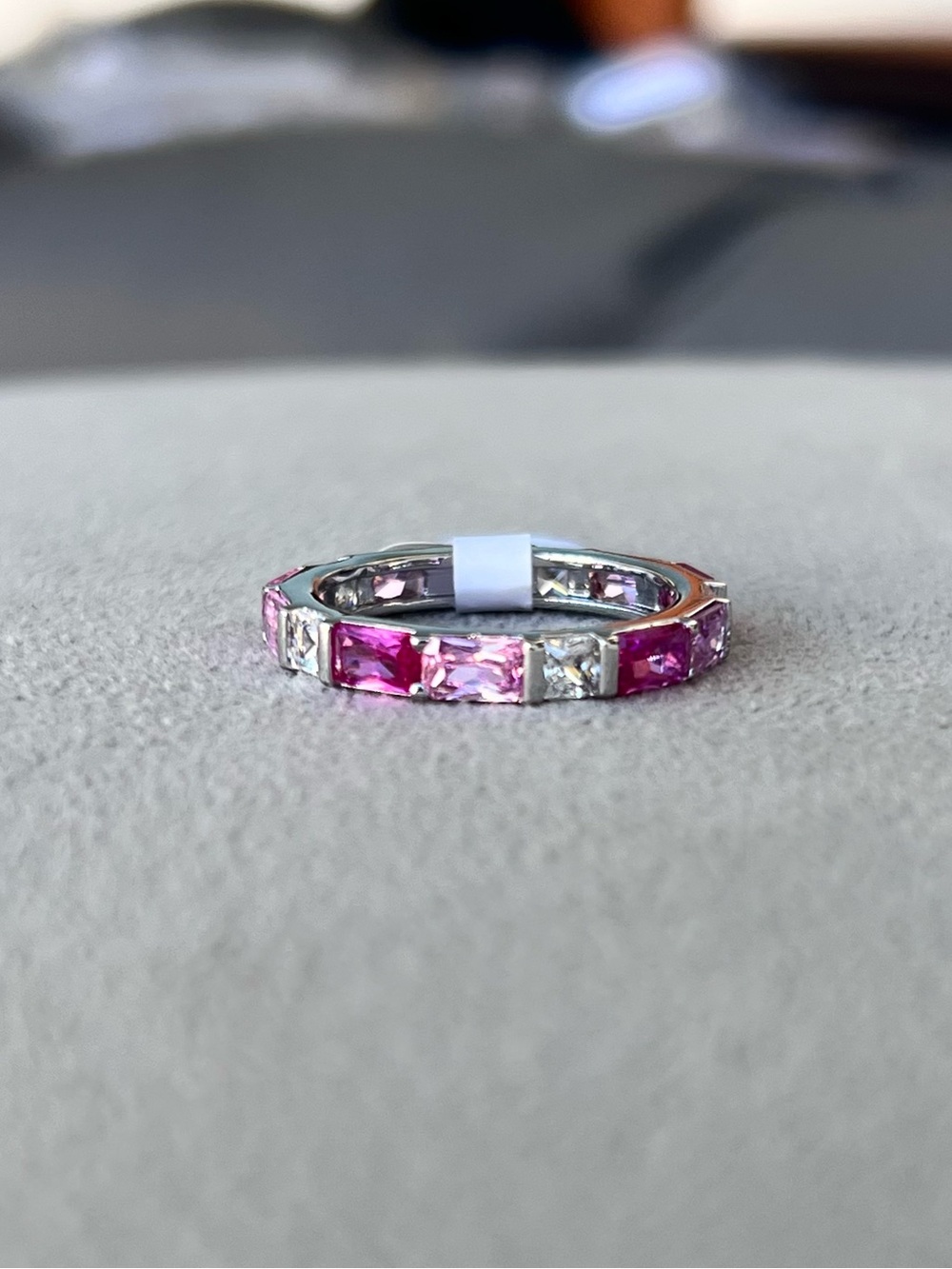 White Gold Filled Pink and White Cubic Zirconia Band Ring 8